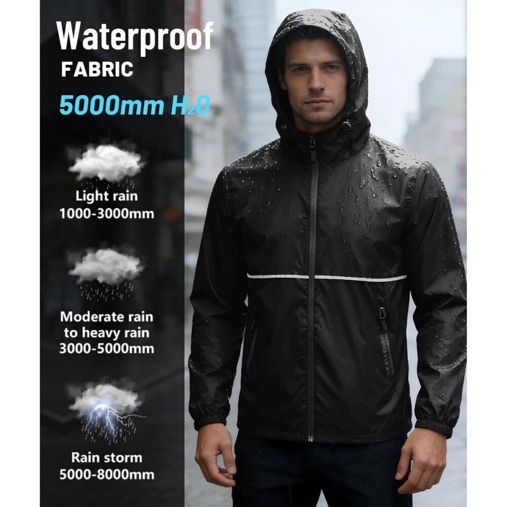 Men's Rain Jacket Waterproof with Hood Lightweight Windproof Raincoat for Golf H - Picture 2 of 7